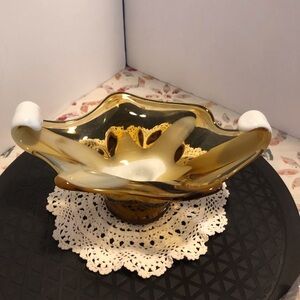 Stunning Blown Glass Dish Vase Amber Clear White  Unique Color Combo Design